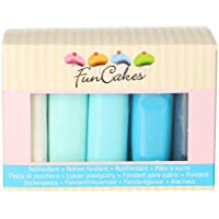 FunCakes Paleta de Colores Azules del Multipack Fondant Suave- Flexible- - Halal- Kosher y sin Gluten. 5 Colores: Blanco…